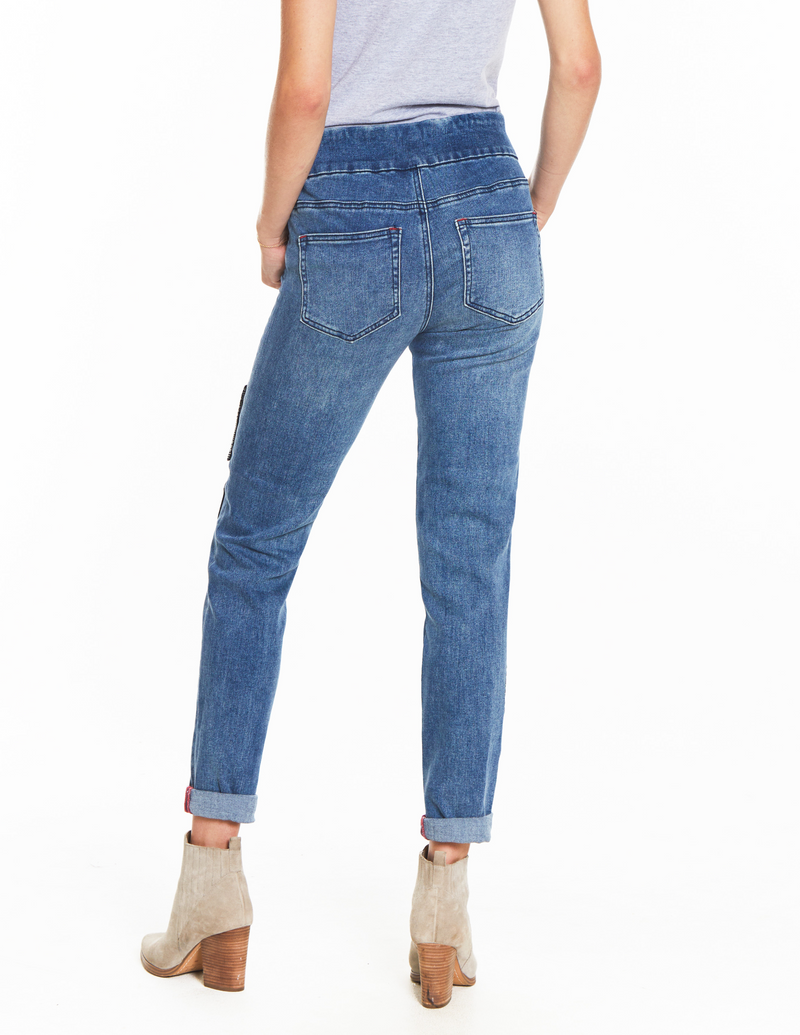 Embroidered Patch Jean - Medium Indigo