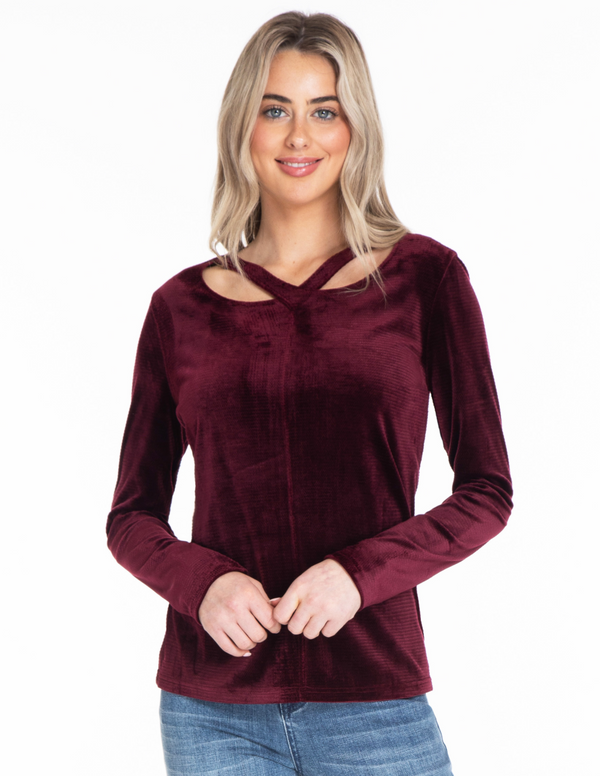 Cut Out Neck Top - Wine