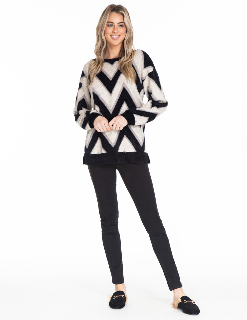 Jacquard Boat Neck Sweater - Black