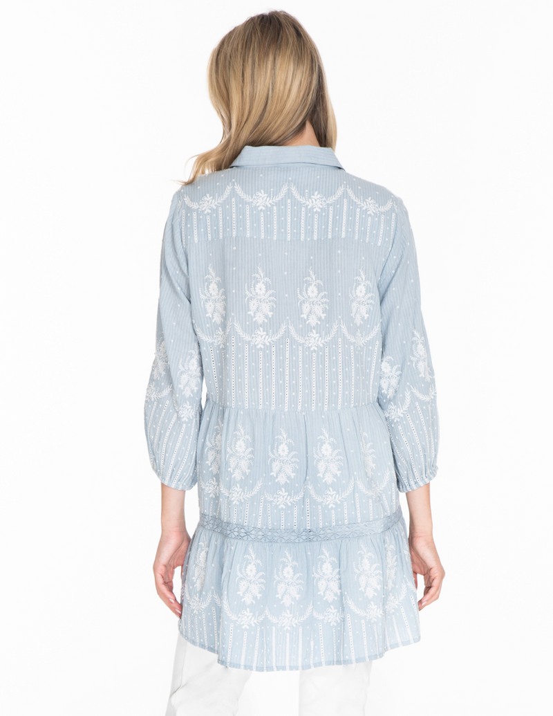 Embroidered Tiered Shirt - Light Blue