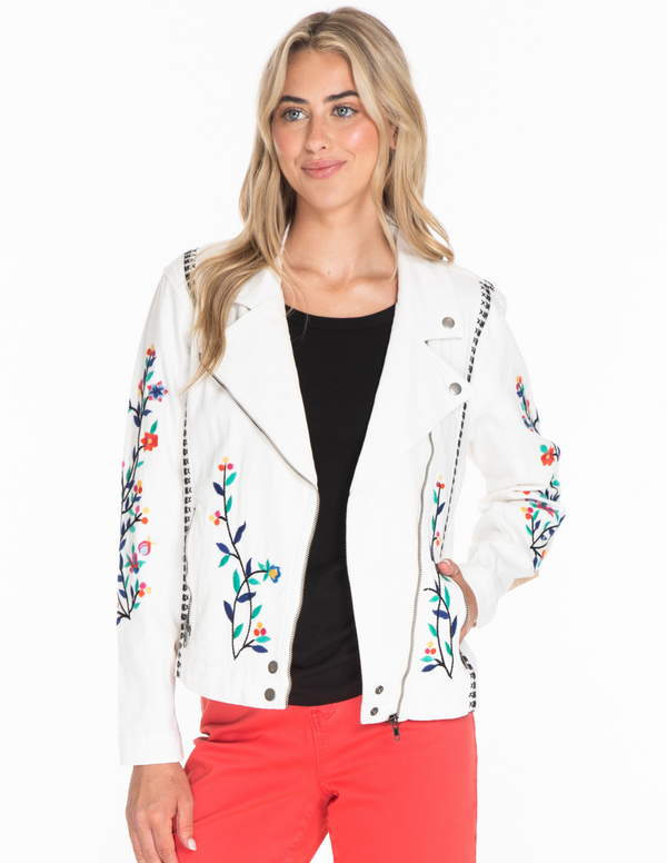 EMBROIDERED ZIP FRONT JACKET - Salt