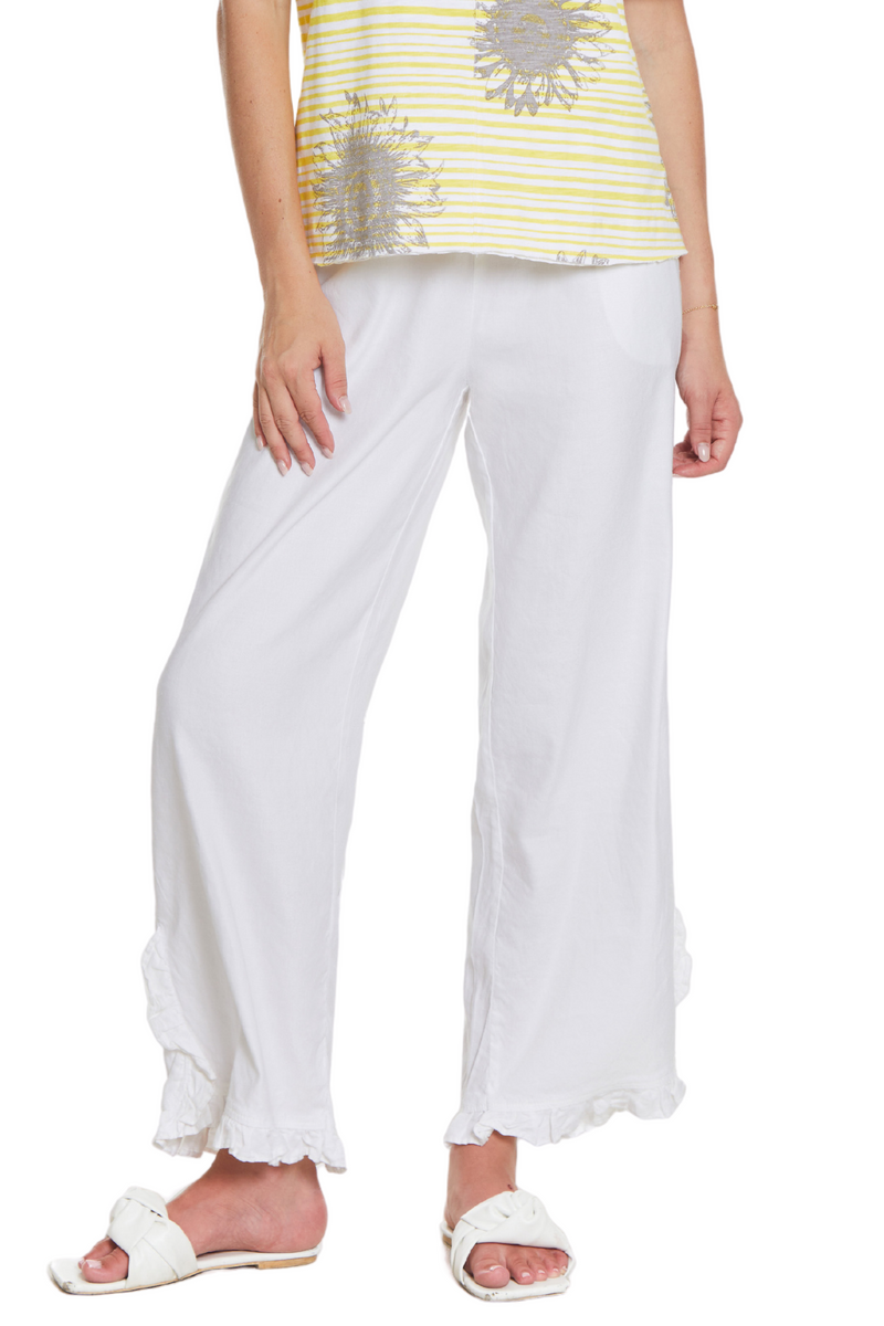 Ruffle Detail Wide Leg Pant - White