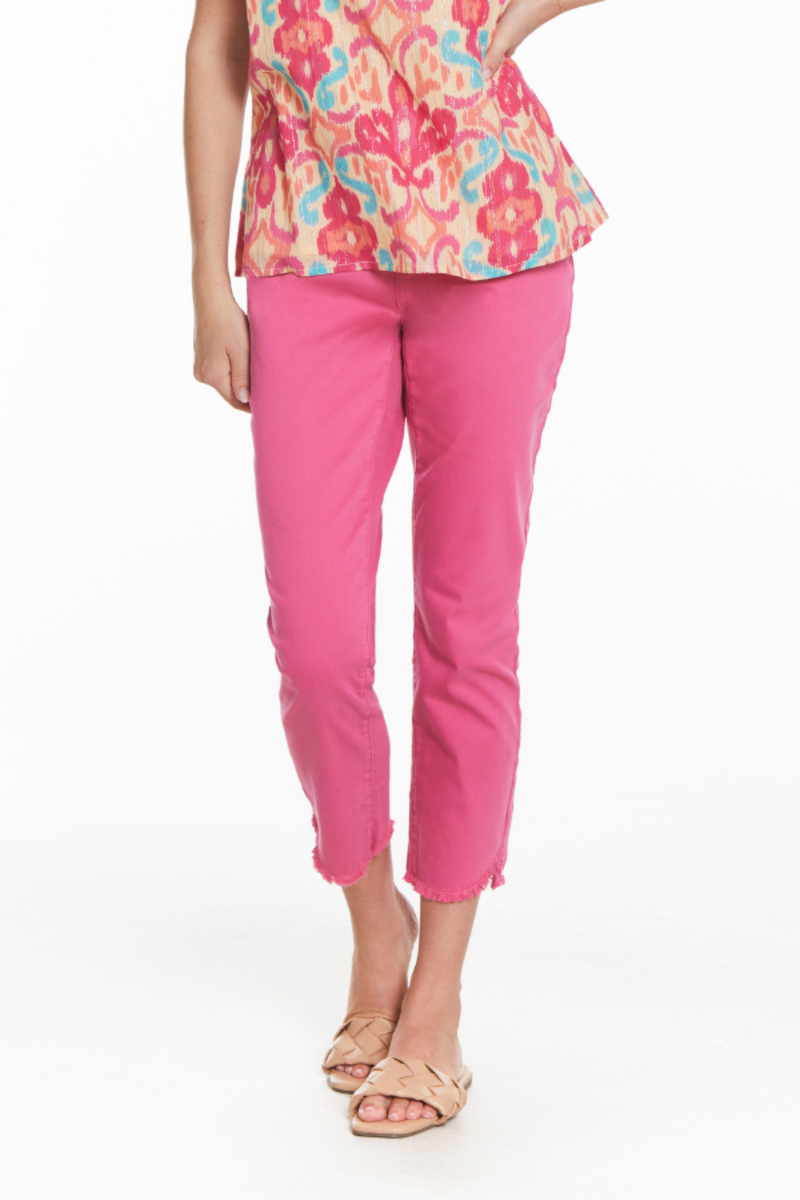 Crop Step Fray Hem Jean- Bright Pink