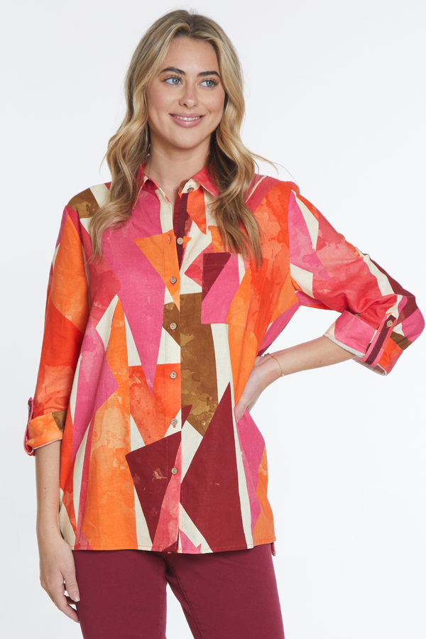Print Linen Blend Tunic - Multi