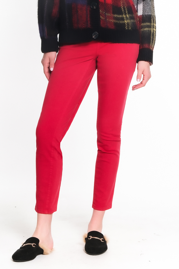 4 WAY STRETCH PULL ON SKINNY ANKLE JEAN - Ruby Red