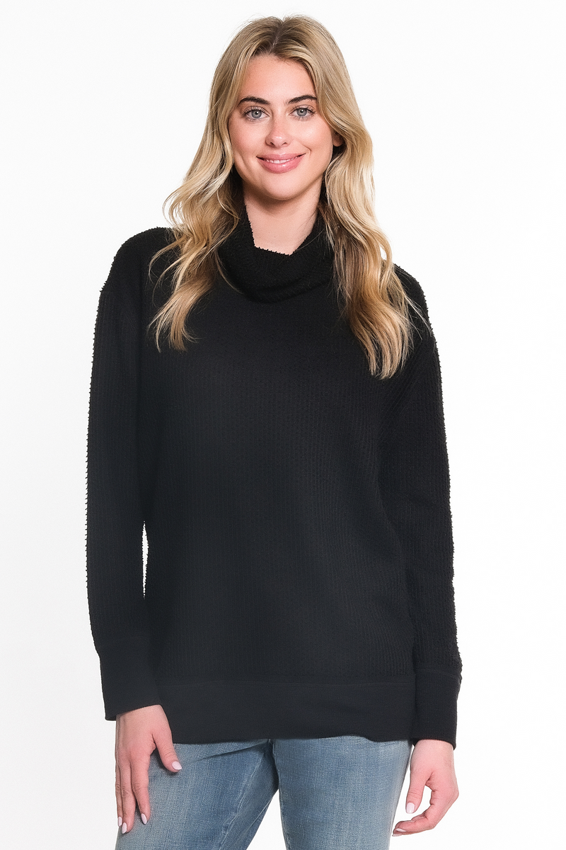 Texturized Knit Turtleneck - Black