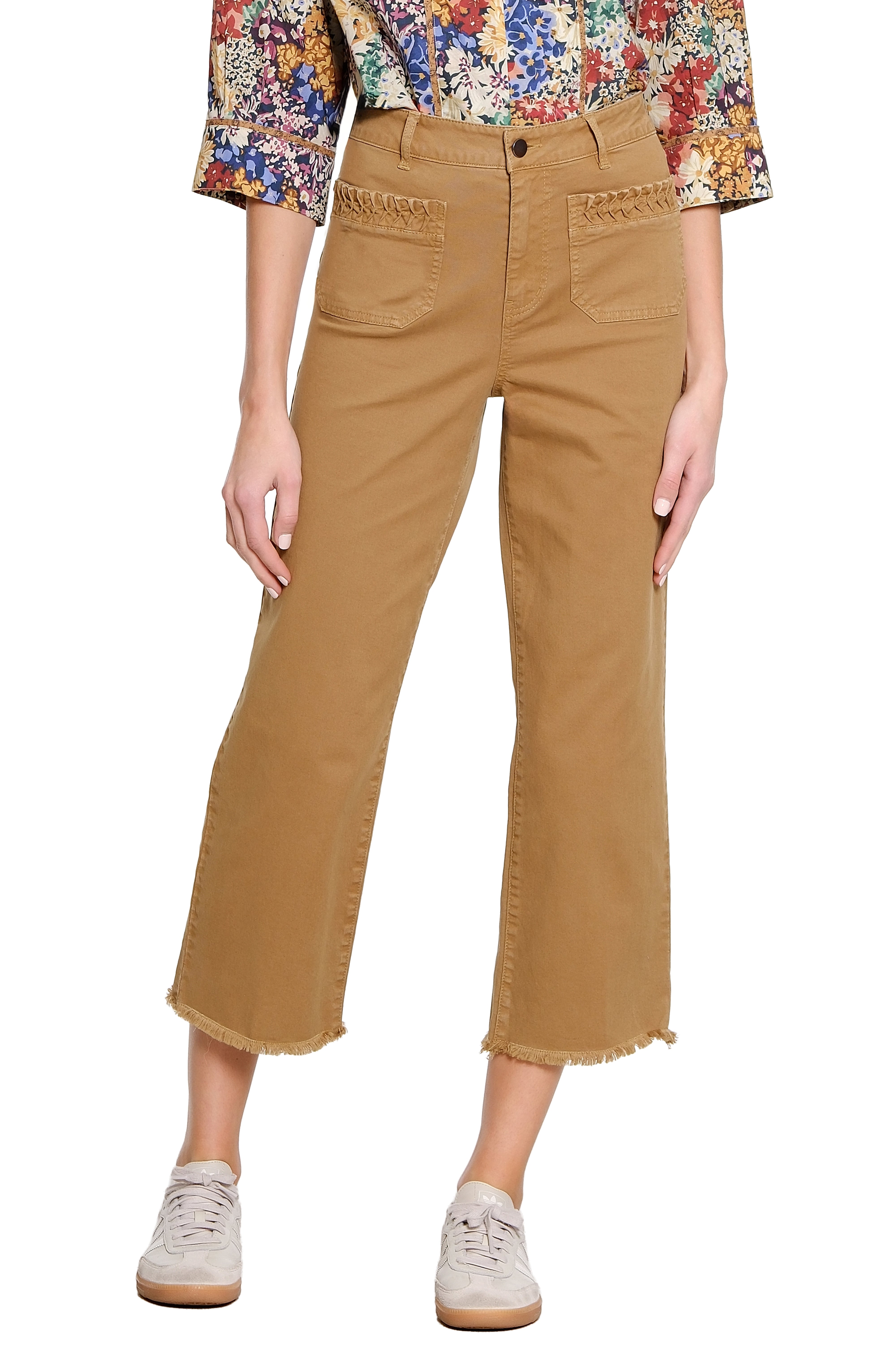 Wide Leg Crop Jean with Pleated Pocket Detail - Bronze