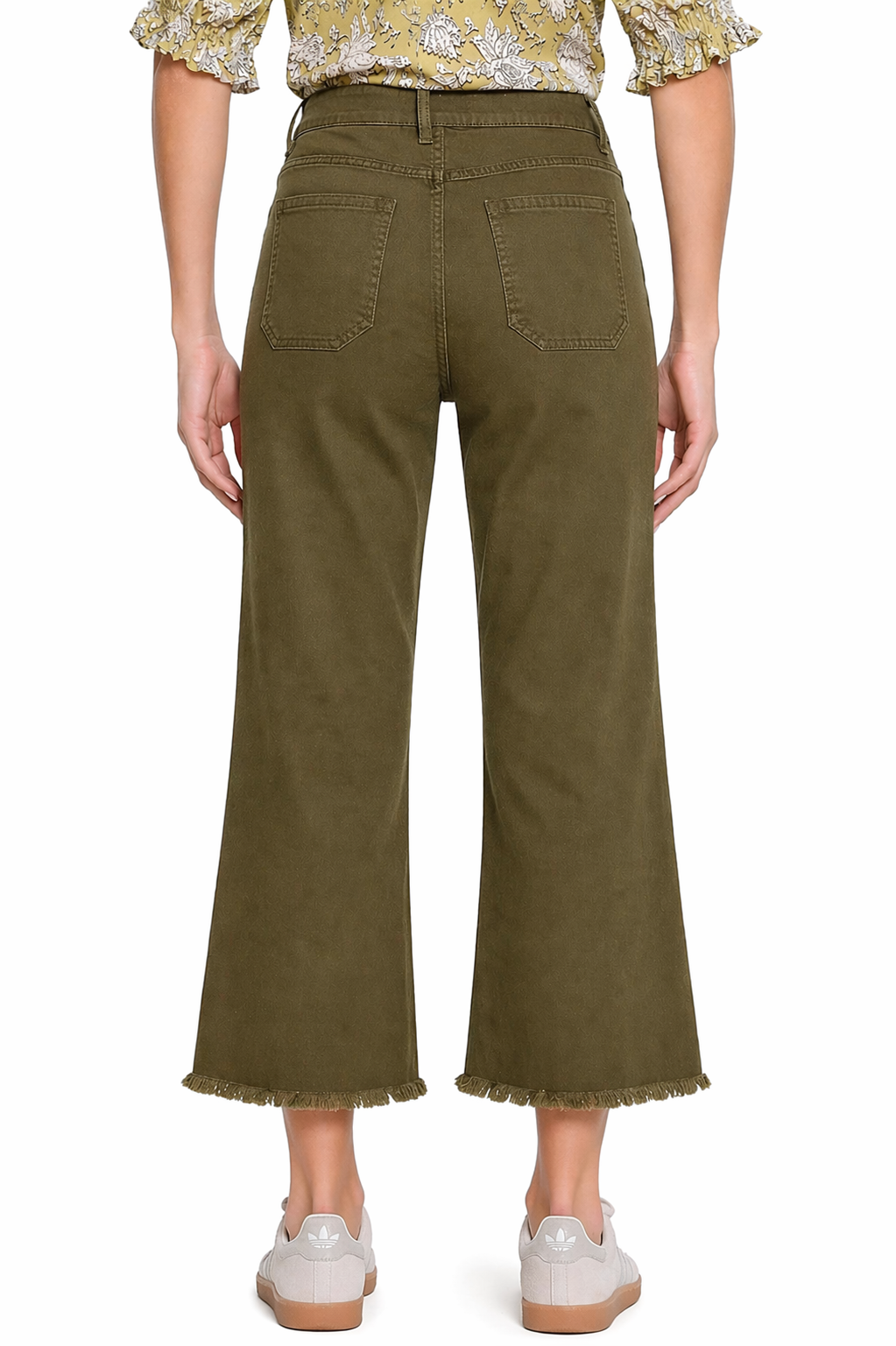 Wide Leg Crop Jean with Pleated Pocket Detail - Dark Olive - view 2