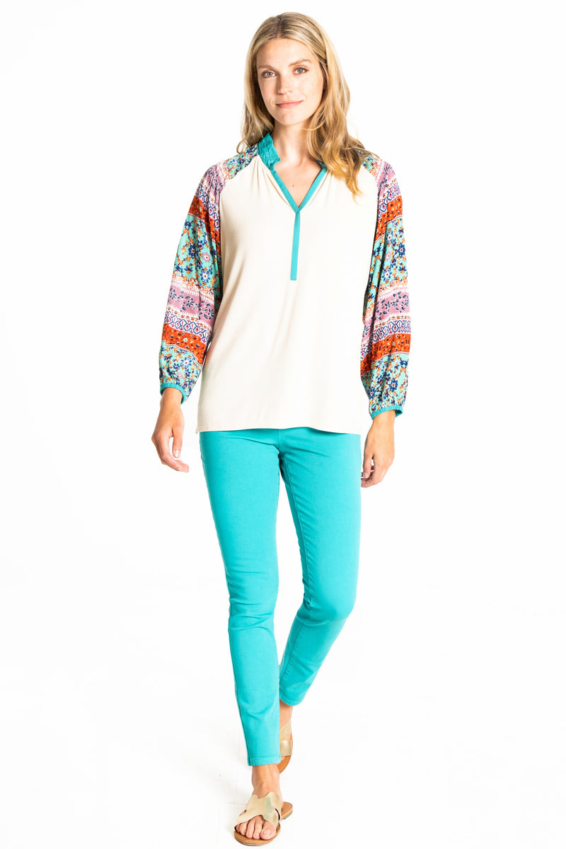 4 WAY STRETCH PULL ON SKINNY ANKLE JEAN - Bright Turquoise