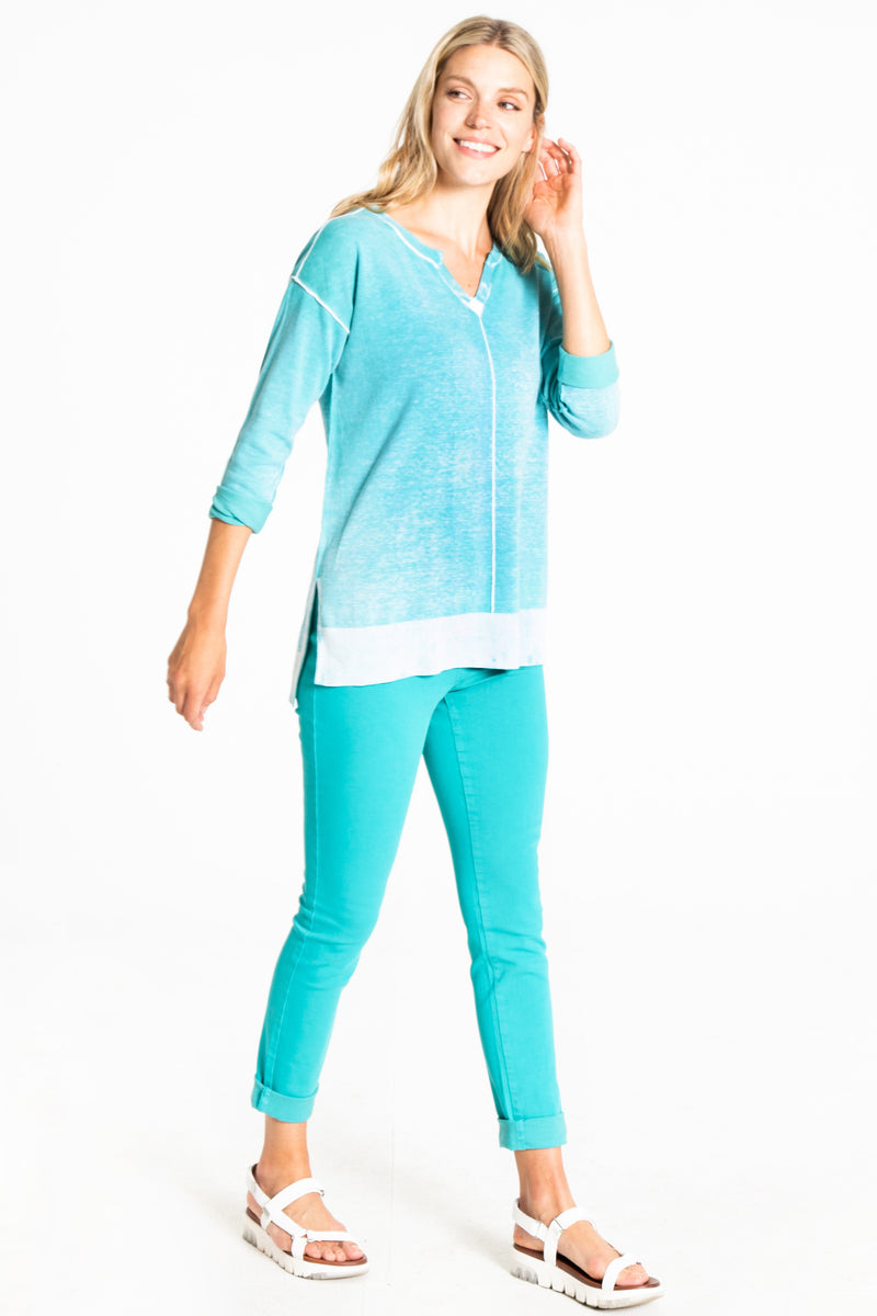 4 WAY STRETCH PULL ON SKINNY ANKLE JEAN - Bright Turquoise