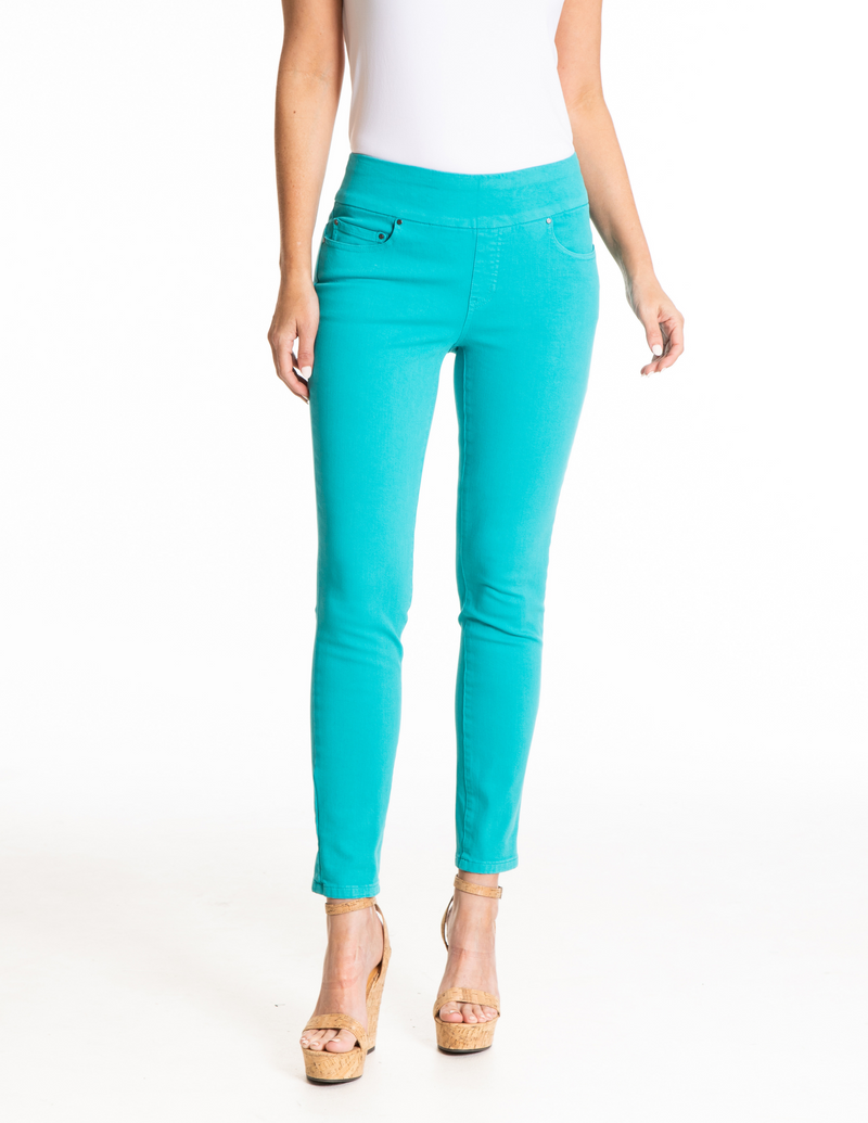 4 WAY STRETCH PULL ON SKINNY ANKLE JEAN - Bright Turquoise