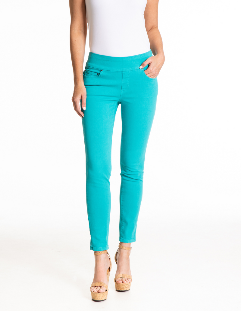 4 WAY STRETCH PULL ON SKINNY ANKLE JEAN - Bright Turquoise