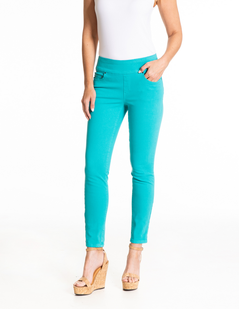 4 WAY STRETCH PULL ON SKINNY ANKLE JEAN - Bright Turquoise