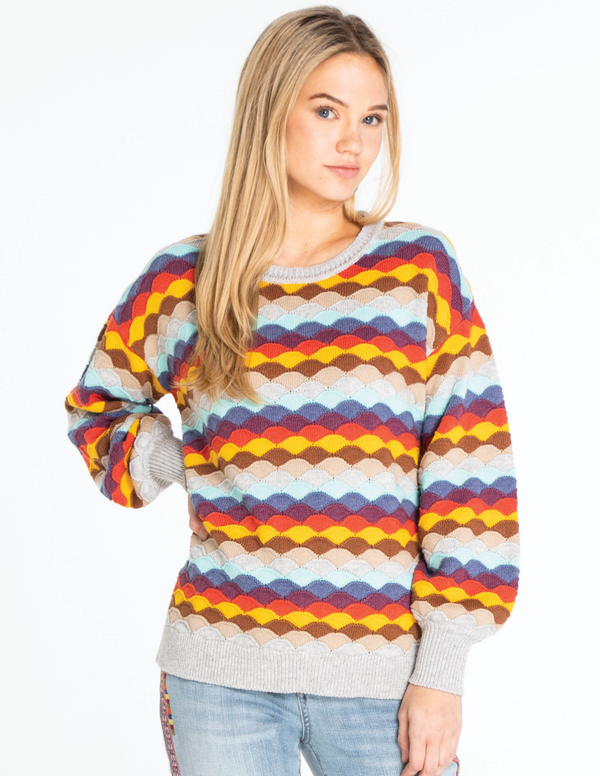Scallop Stitch Crewneck Sweater - Multi