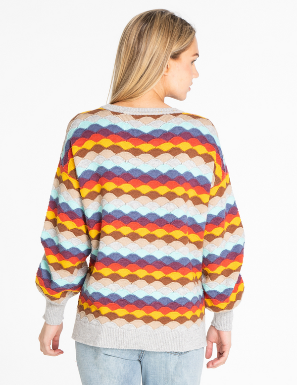 Scallop Stitch Crewneck Sweater - Multi