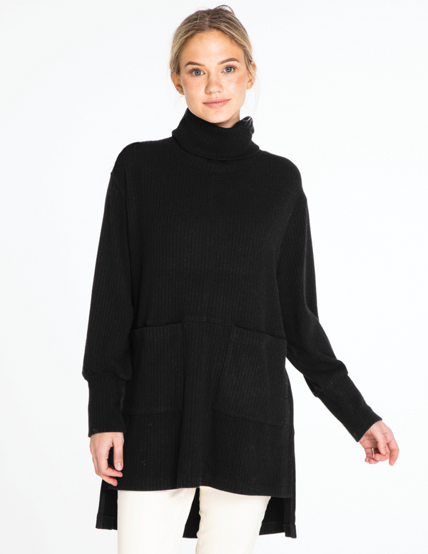 Long Cowl Neck Tunic - Black