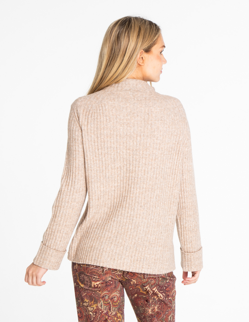 Mock Neck Ribbed Sweater - Natural