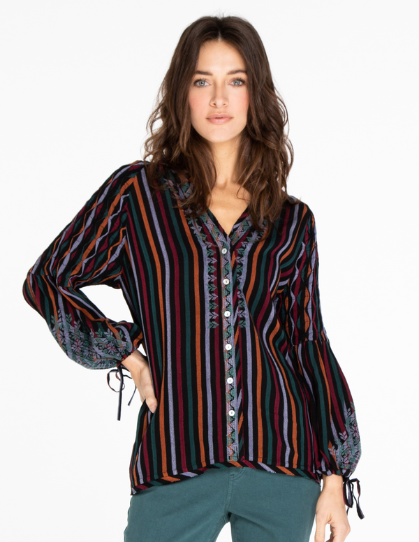 Embroidered Stripe Top - Multi