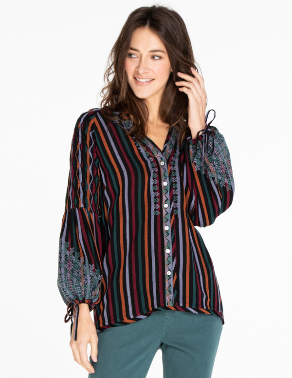 Embroidered Stripe Top - Multi
