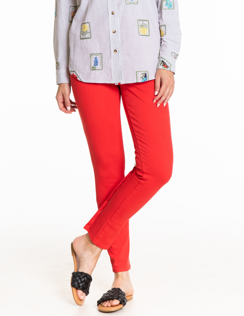 4 WAY STRETCH PULL ON SKINNY ANKLE JEAN - Tomato Red
