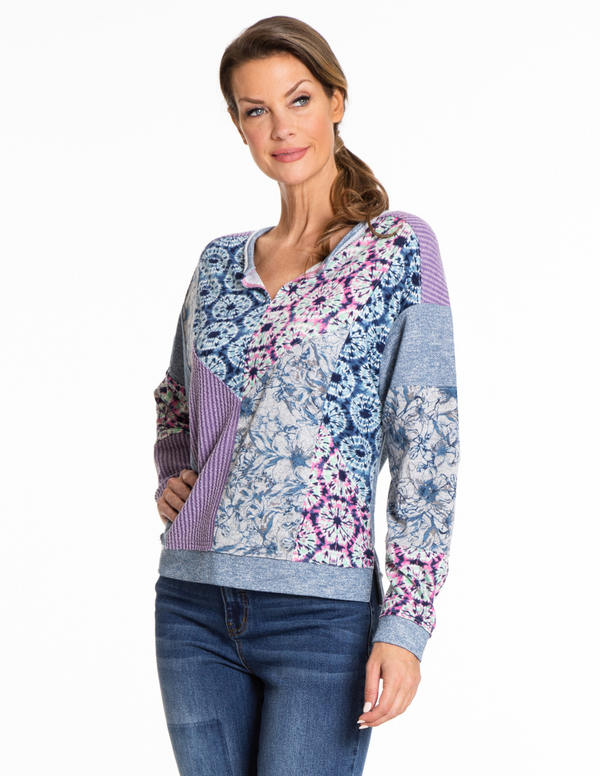 Pattern Blocked Knit Top - Multi