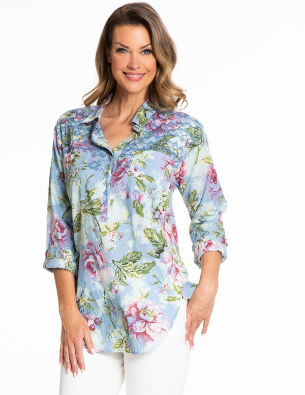 Print Bleach Embroidered Pullover - Blue Print