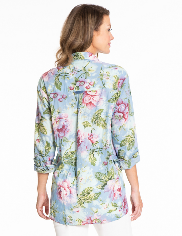 Print Bleach Embroidered Pullover - Blue Print