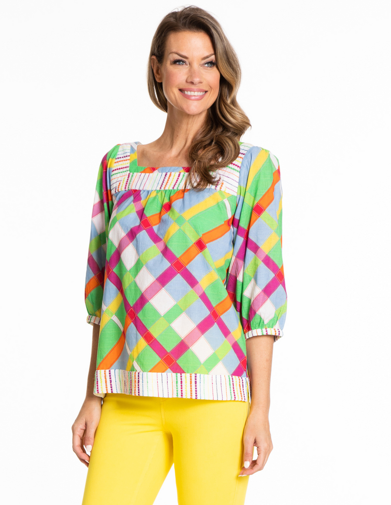 Embroidered Square Neck Top - Multi