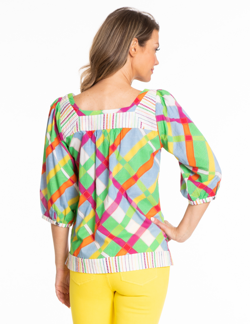 Embroidered Square Neck Top - Multi