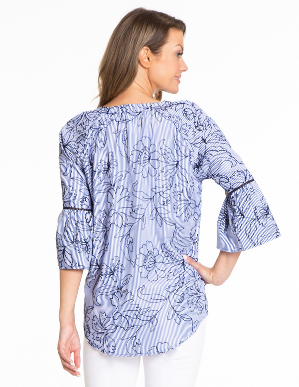 All Over Embroidered Shirt - Blue Stripe