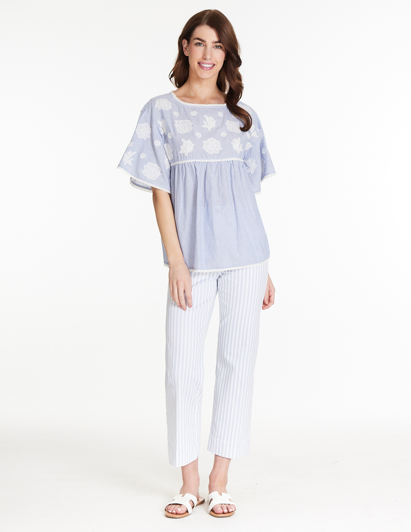 Wide Leg Crop Pant - Blue Stripe