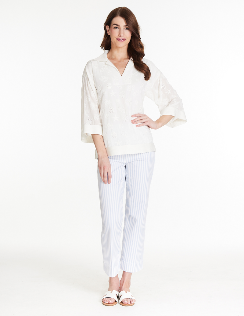 Wide Leg Crop Pant - Blue Stripe