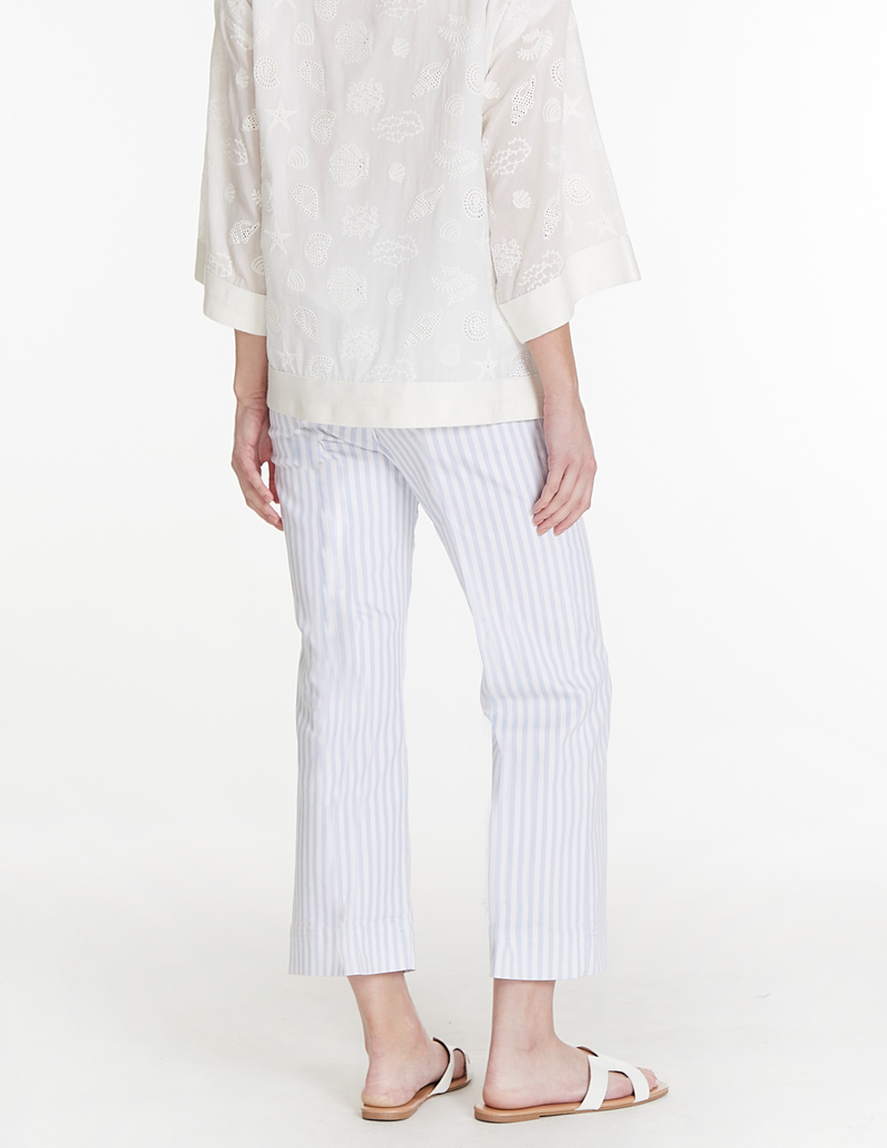 Wide Leg Crop Pant - Blue Stripe