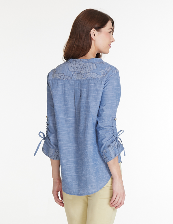 Embroidered Slub Top - Chambray