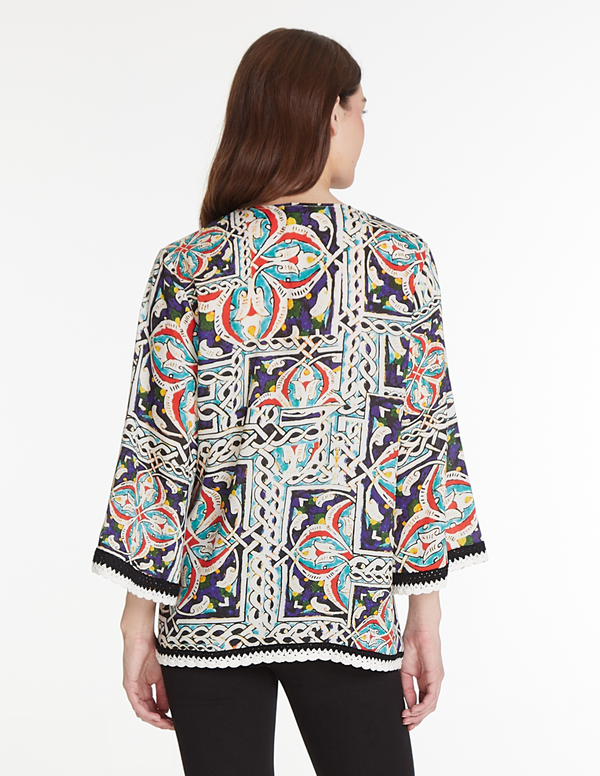 Print Crochet Hem Top - Multi