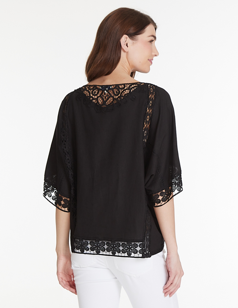Lace Inset Dolman Sleeve Top - Black